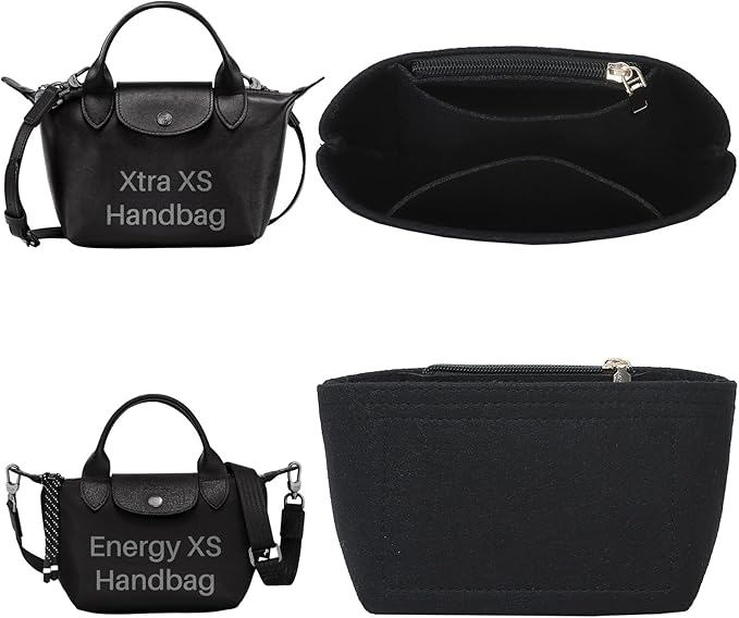 Premium Felt Purse Organizer Insert for Longchamp Le Pliage Energy/Xtra -XS, Zipper Long Champ Bag Organizer Insert with 4 Compartments