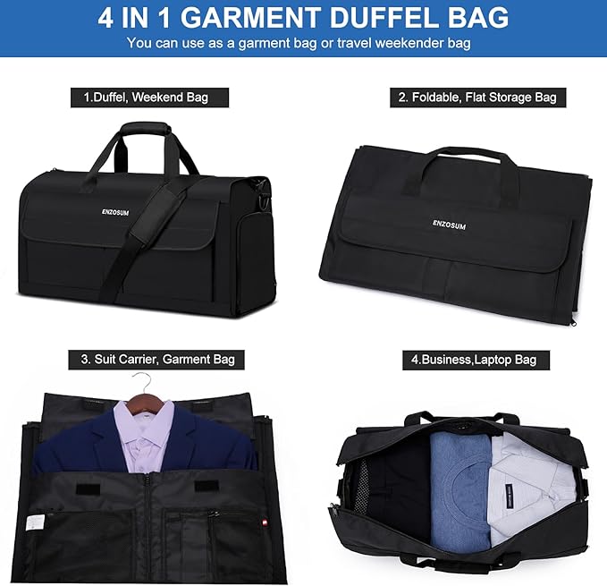 Garment Bags for Travel Large Suit Bag for Men Carry On Garment Bag Convertible Garment Duffle Bag with Shoes Compartment,2 in 1 Hanging Dress Suitcase Suit Travel Bags,Black
