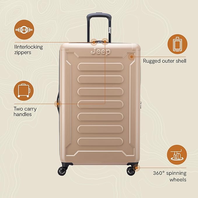 Jeep JH004C Hardside Expandable Luggage with Spinner Wheels, Black, Checked-Large 28 Inch