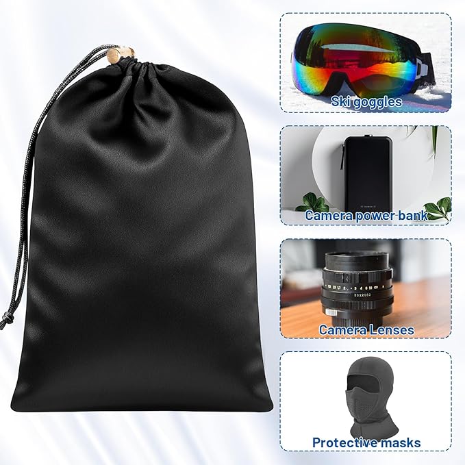 Toy Storage Bags, 6 Pcs Quality Satin Silk Drawstring Pouch Adjustable Microfiber Toy Organizer Bags Gift Bag Foldable Ditty Bag for Women Men Toys Underwear Sunglasses Cosmetic, 3 Sizes (Black)