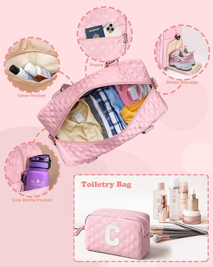 Ballet Dance Bag Girls, Birthday Gifts Teen Girl Gift, Initial Travel Duffel Bag, Overnight Bag Gifts for Women, Mom, Sister, Teacher, Teen Girls, Girlfriend