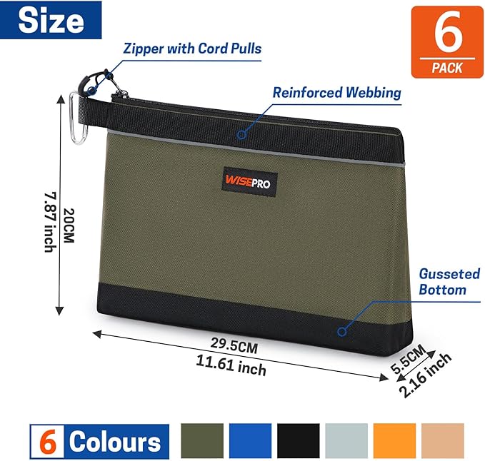 Zipper Tool Pouches, Multi-Purpose Utility Tool Bags Organizer for Small Hand Tools, Screws, Nails, Hardware, Pliers & Wrenches, Storage Pouch Set for Electricians, Plumbers, HVAC & Mechanics