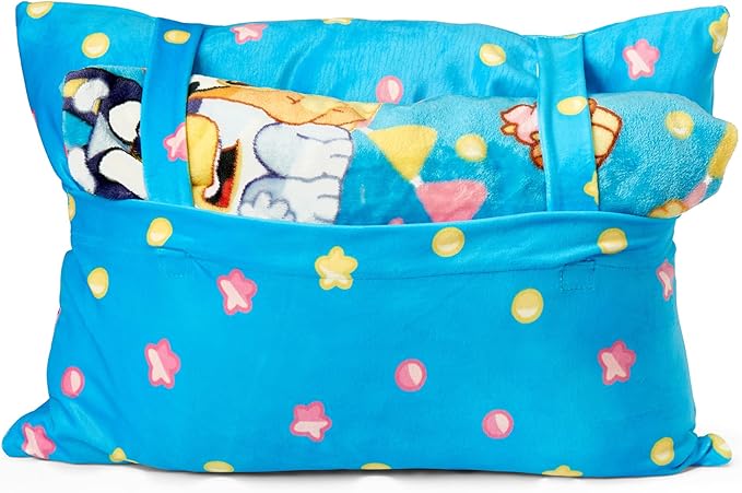 Northwest Bluey Party Pups Silk Touch Throw Blanket 50 x 60 Inches with Bluey Plush Pocket Pillow 14 x 20 Inches - Comfy & Cozy Bluey Blanket & Pillow Set for Boys and Girls