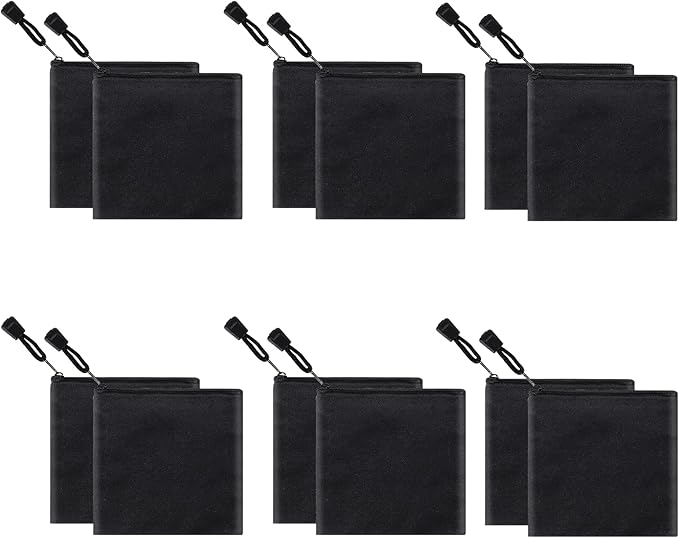 12 Pack DIY Craft Cotton Canvas Bag, Multi-Purpose Cosmetic Bag Makeup Pouches with Zipper Travel Toiletry Bag (XS, Black)