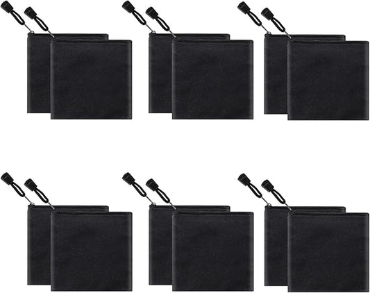 12 Pack DIY Craft Cotton Canvas Bag, Multi-Purpose Cosmetic Bag Makeup Pouches with Zipper Travel Toiletry Bag (XS, Black)