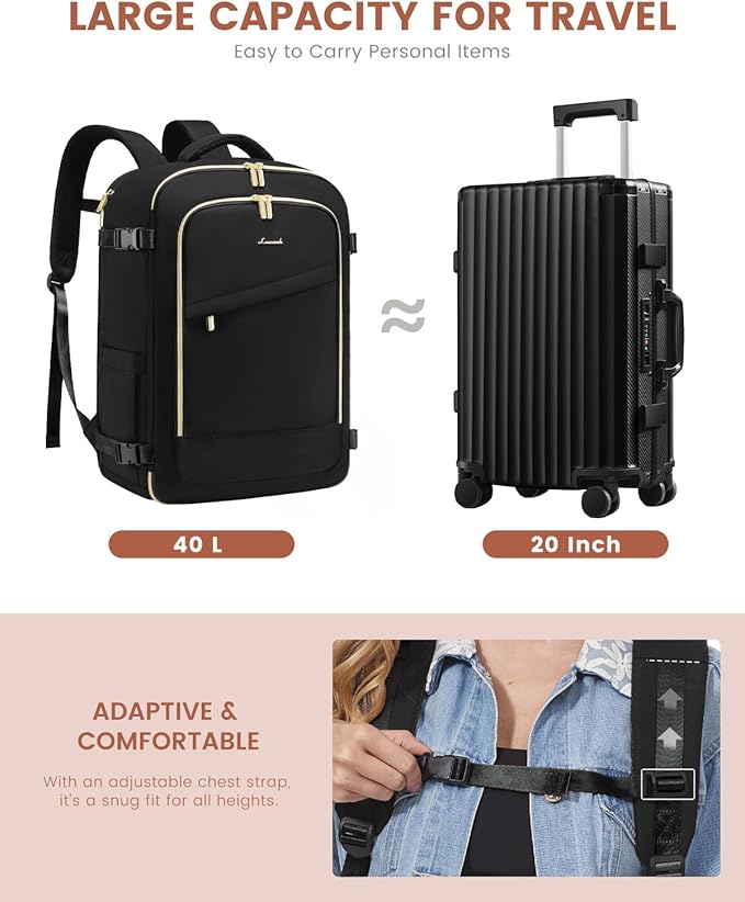 LOVEVOOK Travel Backpack for Women, 40L Carry On Backpack for Airplanes, Personal Item Bag for Airlines Fits 17 inch Laptop,TSA Approved Luggage with 3 Packing Cubes,Waterproof Weekender Gym back pack