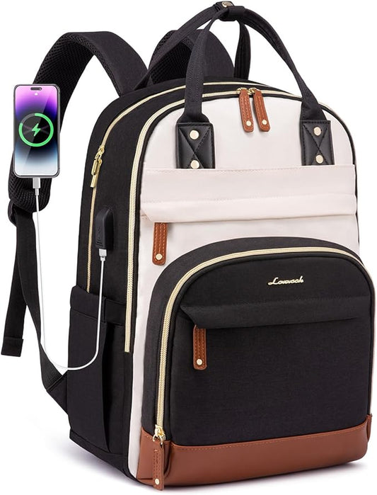 LOVEVOOK Backpack for Women,Laptop Backpack Women,Fits 18 Inch Laptop Bag,School Backpacks,Fashion Travel Work Anti-theft Bag,Waterproof Business Computer College Backpack Purse,Beige-Black-Brown