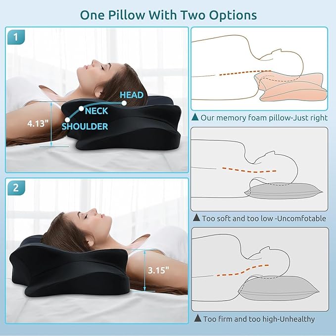 DONAMA Cervical Pillow for Neck and Shoulder Pain Relief, Cooling Contour Memory Foam Pillow, Dual-Height Ergonomic Neck Support Pillow for Side Back Stomach Sleepers with Removable Pillowcase