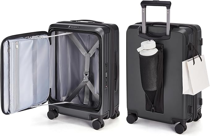 BAGSMART Top Opening Carry On Luggage 22x14x9 Airline Approved with TSA Lock, Expandable 20 Inch Deep Compartment Hard Shell Suitcases with Double Spinner Wheels, Black