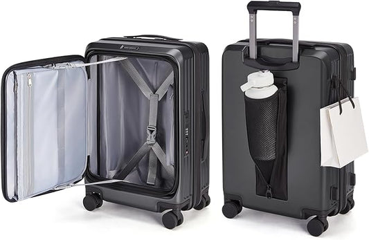BAGSMART Top Opening Carry On Luggage 22x14x9 Airline Approved with TSA Lock, Expandable 20 Inch Deep Compartment Hard Shell Suitcases with Double Spinner Wheels, Black