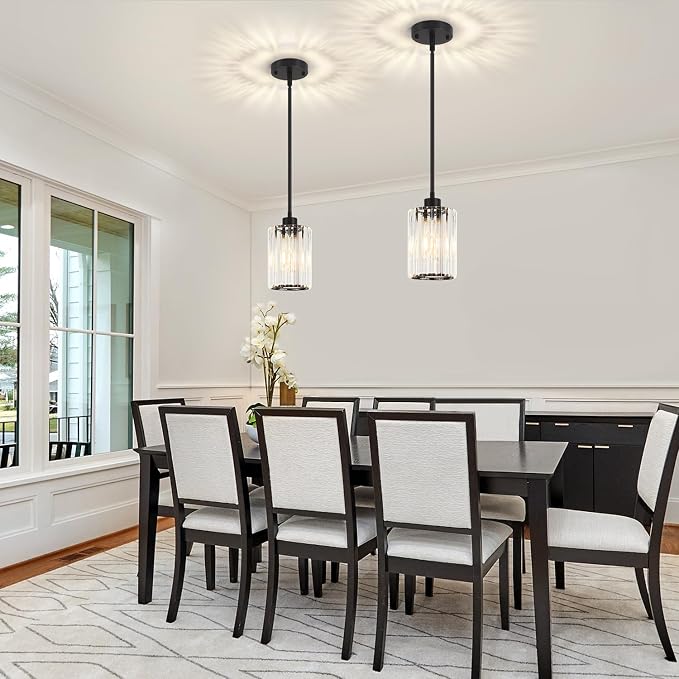 Black Pendant Lighting Over Island, Modern Kitchen Light Fixtures | 1 Pack Adjustable Hanging Lamp Crystal Pendant Lights for Dining Room Hallway Entryway Bathroom Above Sink