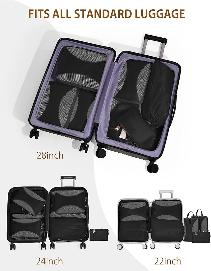 Compression Packing Cubes 8 Sets, Packing Organizers, Extensible Suitcase Organiser Bags, Travel Organizer Cubes for Travel Essentials Black