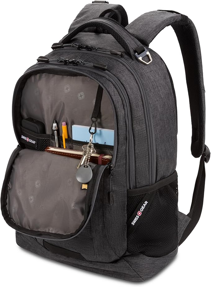 SwissGear 5505 Cecil 16” Laptop Backpack Charcoal – Daily Laptop Bag with Gear Attachment Options – Multiple Organizer Pockets & Padded Shoulder Straps