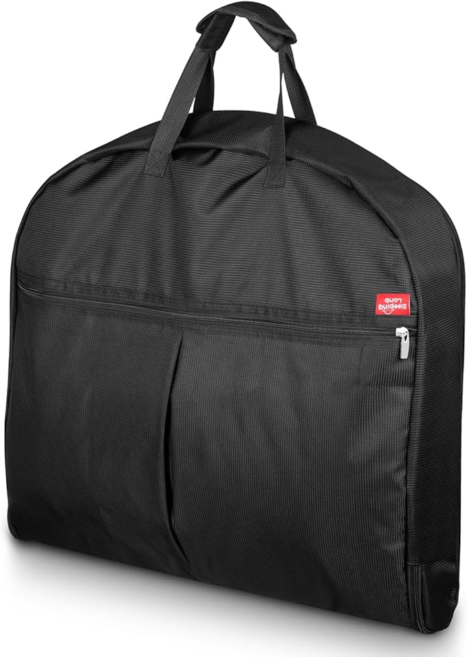 SLEEPING LAMB Heavy Duty Garment Bag for Travel, 43''Waterproof Suit Bag for Men Travel and Foldable Carry On Garment Bag for Hanging Clothes with Large Pocket in Business Trip, Black