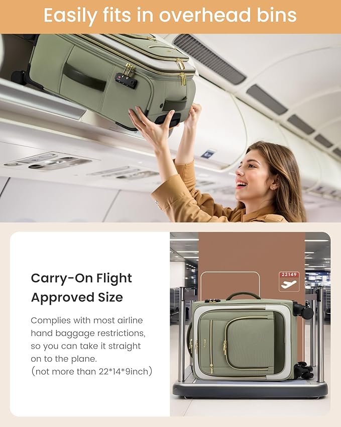 LOVEVOOK 49L Carry on Luggage 22x14x9 Airline Approved, 22 Inch Large Rolling Suitcase with Suit Folder & Spinner Wheels, Lightweight Underseat Carryon Luggage for Women Travel Business with TSA Lock