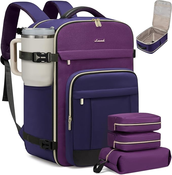 LOVEVOOK 50L Travel Backpack for Women & Men - 18 Inch Carry On Backpack & Personal Item Backpack for Airlines, Spacious and Durable Design, with 3 Packing Cubes