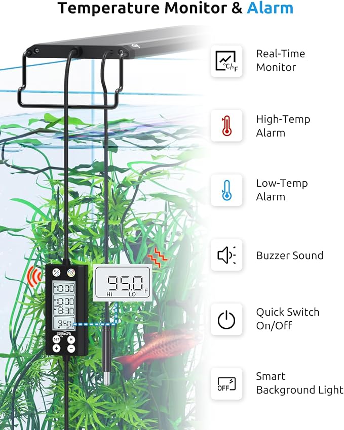 SEAOURA WRGB DIY Aquarium Light for 48-54in Freshwater Fish Tank | high PAR full spectrum, 9 colors+20 dimming, 3 timers+memory, temp alarm, adjustable bracket, aluminum shell, SR-659