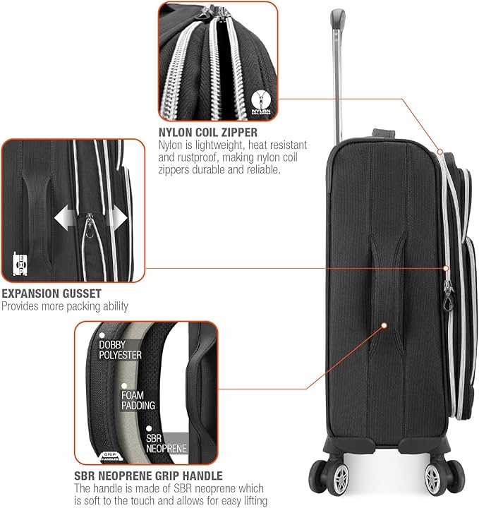 Traveler's Choice Lares Softside Expandable Luggage with Spinner Wheels, Black, Carry-On 22-Inch