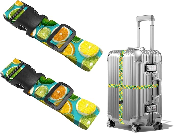 Nuxovilar Luggage Straps of 2 Set Citrus Fruits Pattern, 1.96x90.5 inches - Luggage Straps for Suitcases, Suitable for Summer Trips, Beach Vacations, Family Travel