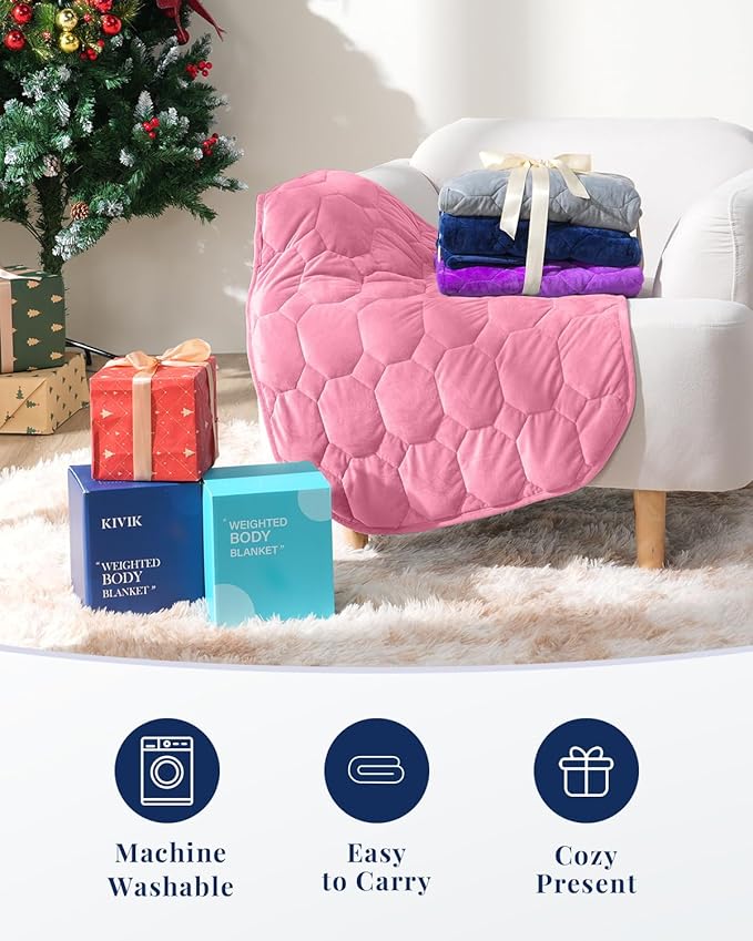 Kivik Weighted Lap Blanket for Adults, 7lbs Weight Pad, Heavy Small Blankets Throw, Travel Portable Pads, Warm Gifts for Bed Couch Sleep & Body Relax, Machine Washable, 7 Pounds, 24''x29'', Pink