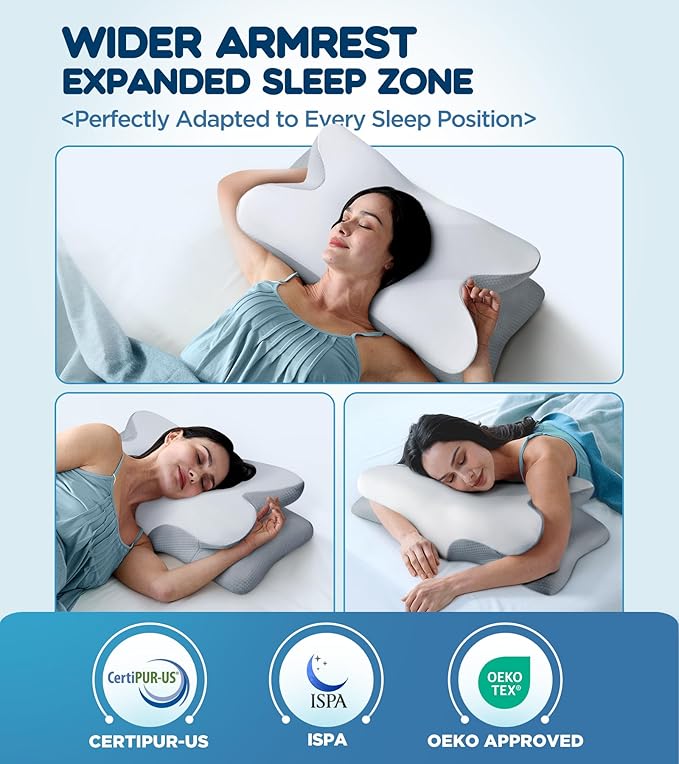 Cozyplayer Effective Pain Relief Cervical Neck Pillow for Sleeping, Ergonomic Cooling Side Sleeper Pillow for Neck Support, Odorless Contour Memory Foam Pillows, Bed Pillow for Stomach Back Sleeper