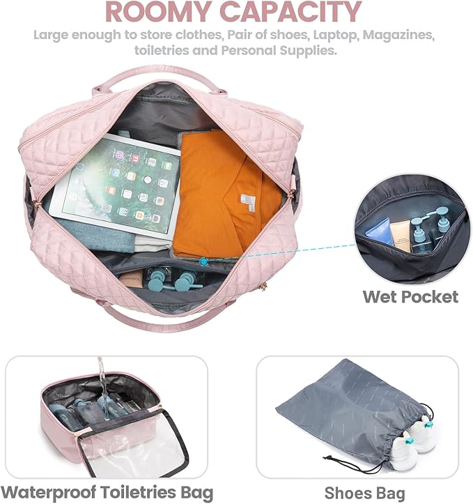 LOVEVOOK Travel Duffle Bag - Women's Weekender Carry On Overnight Laptop & Gym Bag With Toiletry/Shoe Pocket, Hospital Labor Bag