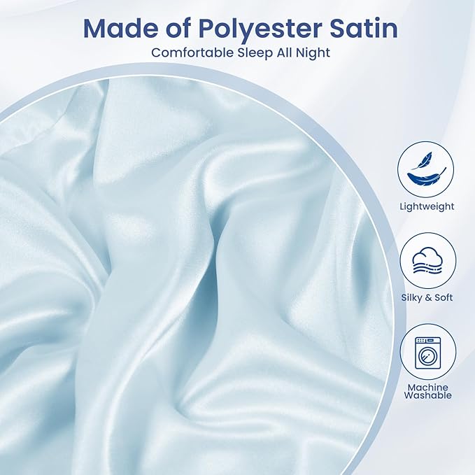 Satin Pillowcase for Cervical Pillows, (Cover Only) Fit for 24.8"x14.96"x5.51"/3.54" Orthopedic Neck Support Pillow, Silky Smooth Pillowcase Cover with Zipper Closure (Light Blue)