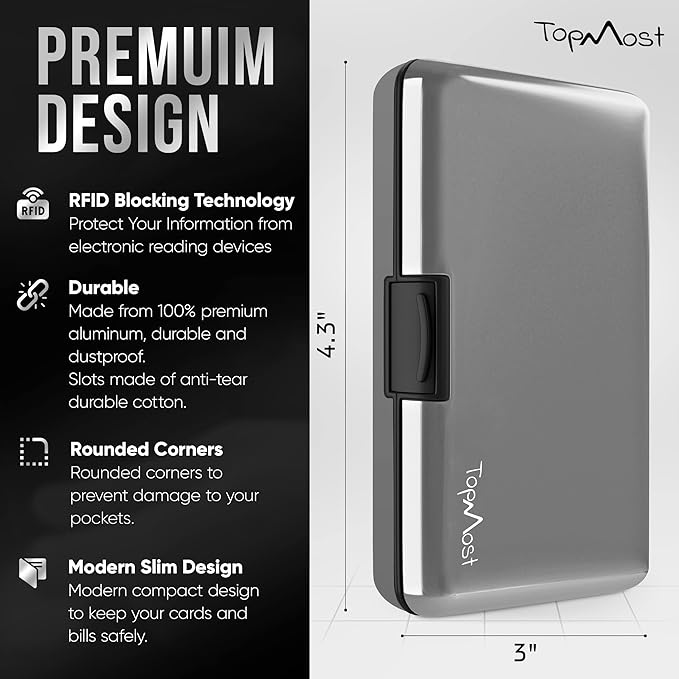 TopMost Aluminum Wallet, Card Case Wallet, Metal RFID Credit Card Holder for Men & Women, 6 Cotton Slots for 10-12 Cards And Bills, Rfd Protective