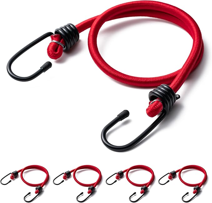 Aegero 24inch Bungee Cords with Hooks,5Pcs Heavy Duty Extra Strong Outdoor Elastic Rope,Multi-Purpose Elastic Bungee Straps for Luggage,Camping,Tarps,Bike Rack,Outdoor Tent,Weatherproof（Red）