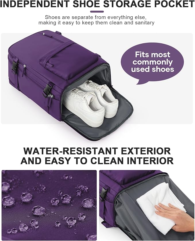 VGCUB Carry on Travel Backpack for Women Men Large Laptop Gym Work Frontier Airlines Personal Item Bag Business Airport Lightweight Backpack Flight Approved Mochilas de Viaje, Dark Purple