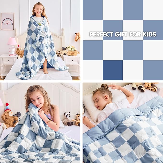 yescool Blue Checkered Weighted Blanket 5 Pounds Plaid Weighted Throw Blanket, Heavy Blanket for Sleeping, Tartan Bed Throw Blanket Gifts for 60-80lbs, 40"x60"