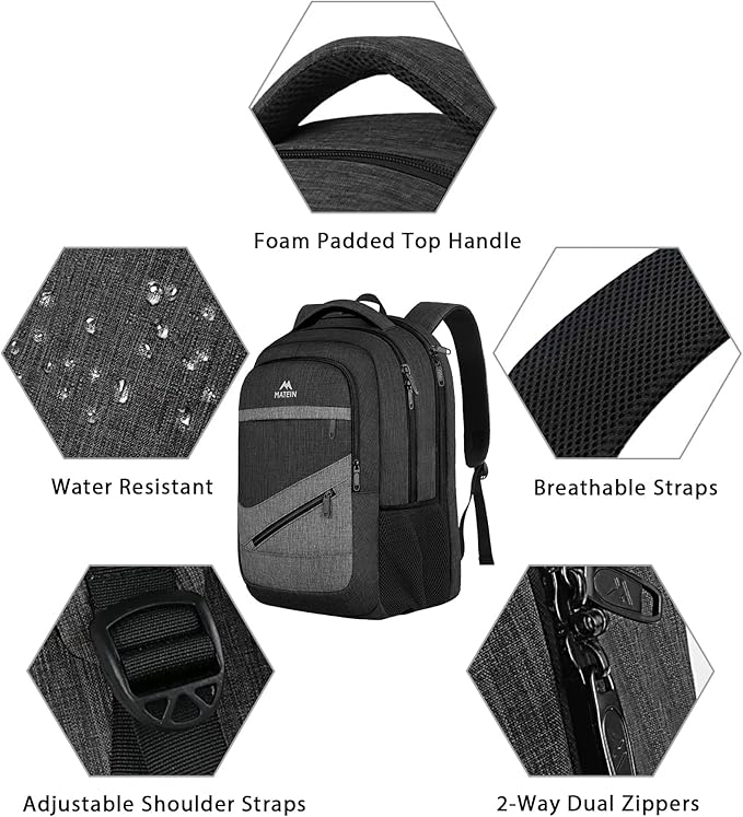 MATEIN 17 Inch Backpack for Men, Professional Work Office Laptop Backpack with Anti Theft Pocket & Trolley Sleeve, Water Resistant Large College Daypack Travel Carry On, Black Grey