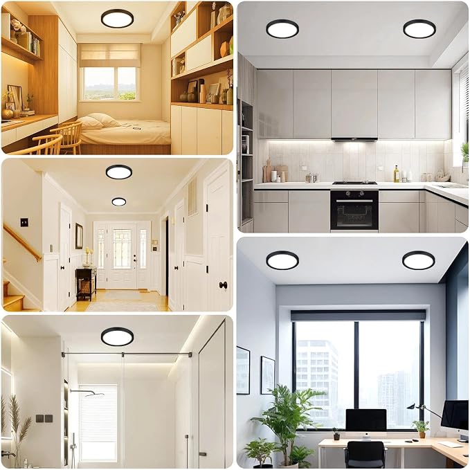 libtit 6Pack 13inch LED Flush Mount Ceiling Light, Dimmable & 5Color Temperatures (3000K-6500K), 24W Round Slim Black Light Fixture for Bedroom Livingroom Garage Kitchen