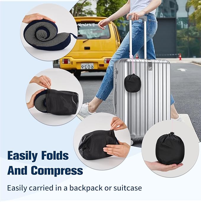 Neck Pillow for Traveling, Travel Pillows for Airplanes,100% Pure Memory Foam Travel Neck Pillow, Adjustable Flight Pillow, Portable Plane Accessories with Eye Mask, Earplugs, Carry Bag