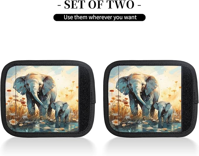 Luggage Handle Wraps Watercolor Elephant Floral Luggage Identifiers Soft Neoprene Luggage Handle Wraps For Suitcase Trolley Handle Grip Cover 2 Pack Luggage Tags