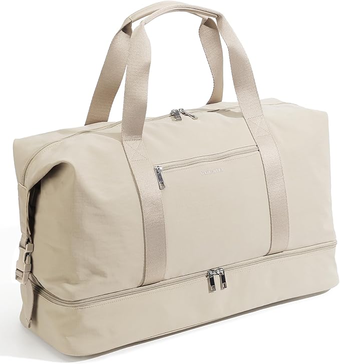 Oeihuivt Weekender Bags for Women - 21 Inch Large Travel Duffel Bag 2-Piece Set with Shoe Compartment, Heavy-Duty Canvas Leather Carry On Overnight Tote