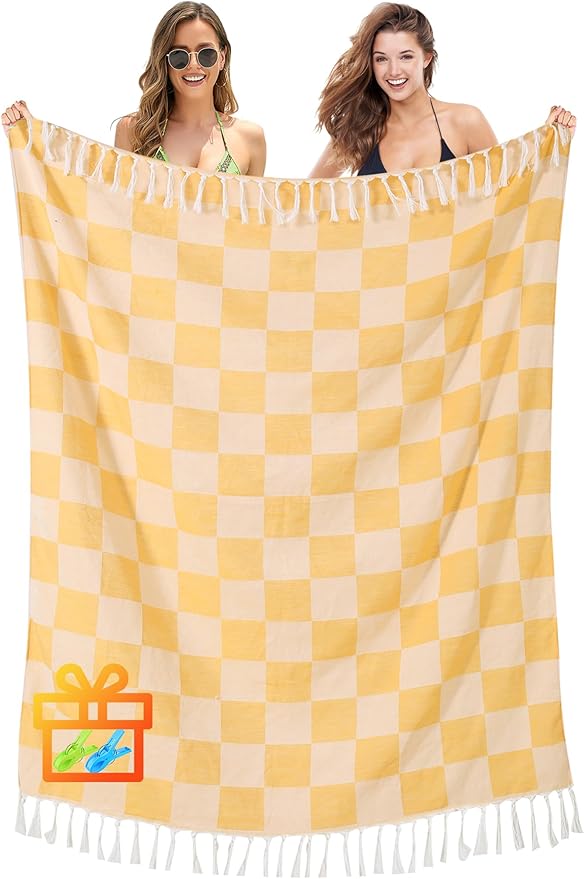 Antfuny Giant Beach Towel Blanket Autumn Outing Stuff for Women & Men Road Trip Camping Gear Ship Cruise Gear Must Haves Yard Mat Large L Yellow Plain Pattern Airplane Accessories Travel Gadgets