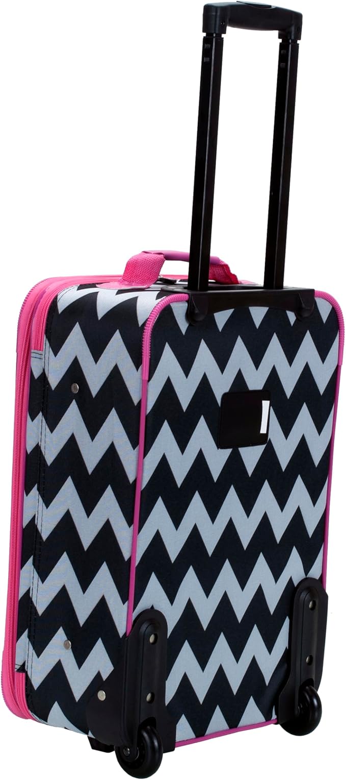 Rockland Fashion Softside Upright Luggage Set, Expandable, Pink Chevron, 2-Piece (14/19)