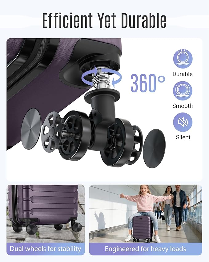 LIGHT FLIGHT Carry On Luggage 22x14x9 Airline Approved, Expandable Carry On Suitcases with Wheels, Lightweight Luggage, Durable Hard Shell 20 Inch Rolling Suit Case for Men Women Travel, Lilac Purple