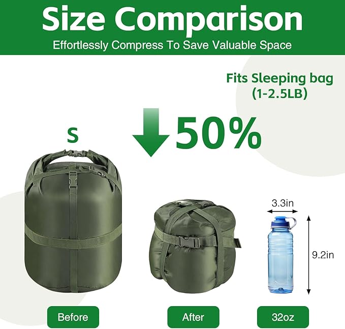 Compression Stuff Sack, Ultralight Portable Sleeping Bag Compression Sack, 15L/27L/45L Sleeping Bag Stuff Sack, Space-Saving Storage Sack for Backpacking, Camping, Hiking, Travel-S