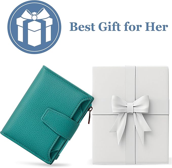 Airkit Small Wallet Women RFID Blocking Leather Bifold Compact Card Holder Wallet for Women with Zipper Coin Pocket 4 ID Window