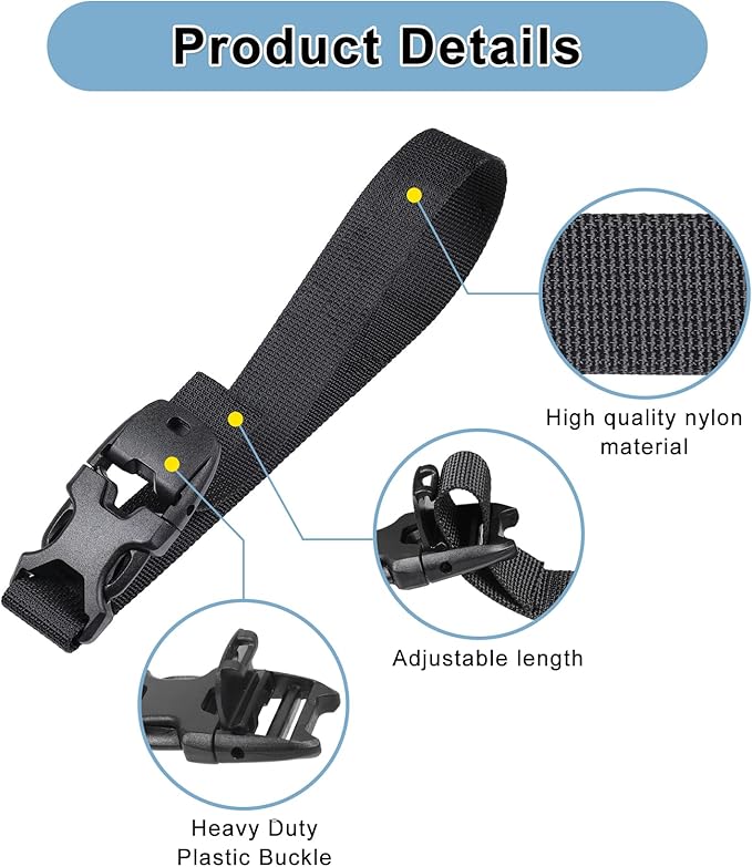 Vigorport Utility Straps Quick Release Nylon Backpack Accessory Bag Strap,Adjustable for Hiking,Travel,Outdoor Sports-4 Pack (Black, 0.75''W-12''L)