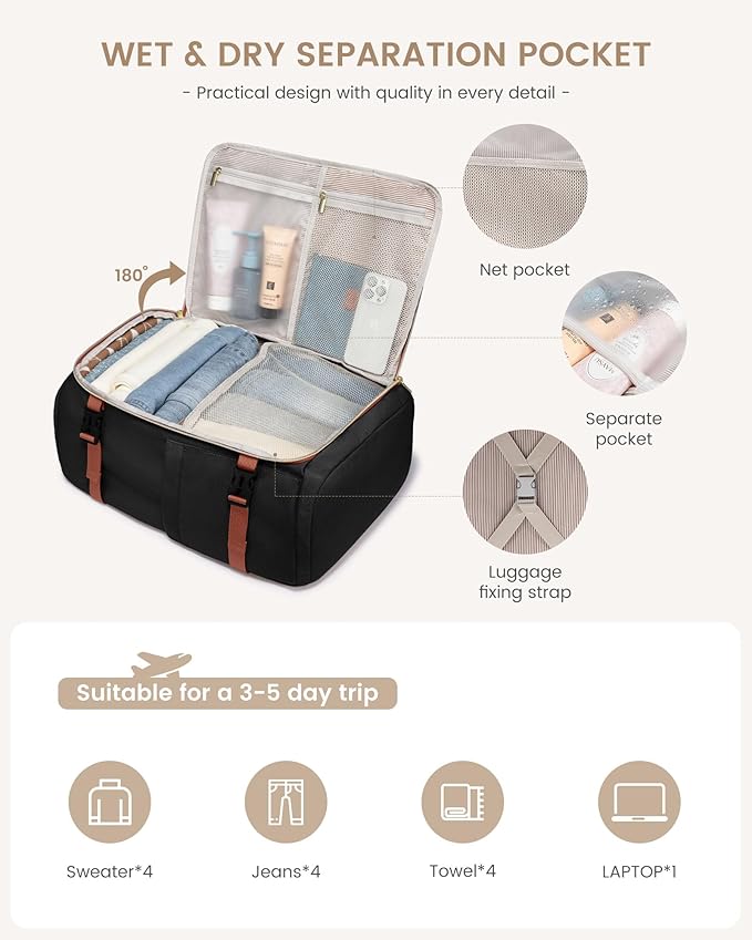 LOVEVOOK 50L Travel Backpack for Women, TSA Approved Carry On Backpack with 3 Packing Cubes, Personal Item Bag Fits 17" Laptop, Water-resistant Carry On Bag for Airplanes