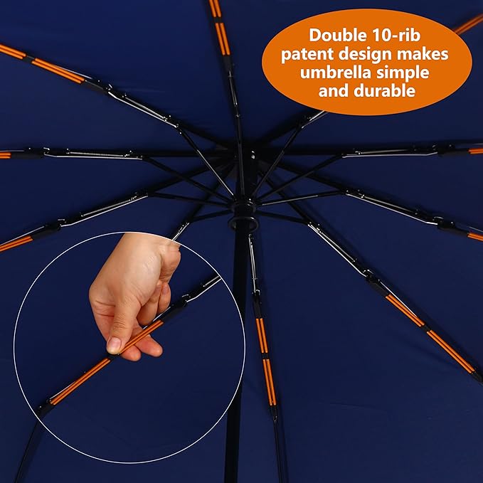 Bluinzi 46 Inch Compact Umbrellas for Rain - Travel Small Umbrella - Automatic Folding Umbrella - Windproof Portable Umbrella, Double 10-rib