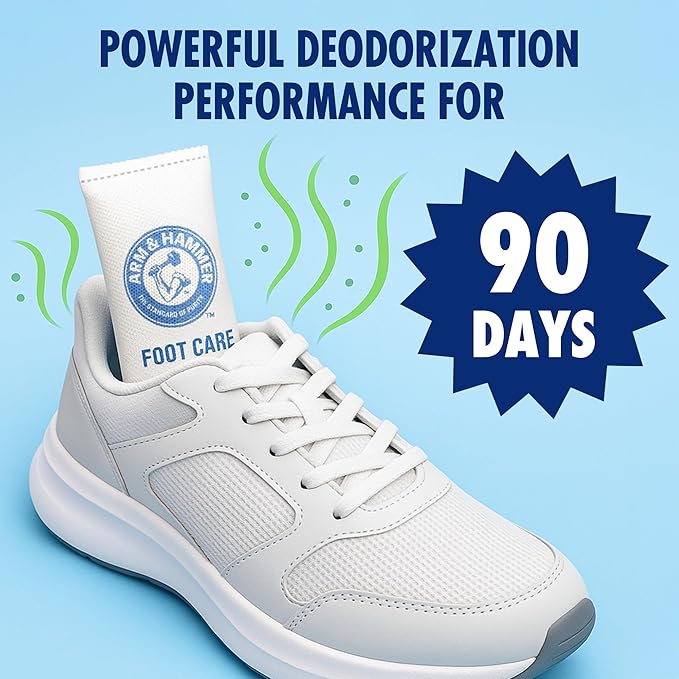 Arm & Hammer In-Shoe Odor Destroying Pouches, Shoe Deodorizer Insert for Reducing Odor and Absorbing Moisture, Smell Eliminator for All Footwear, Gym Bags and Work Boots (4 Pouches)