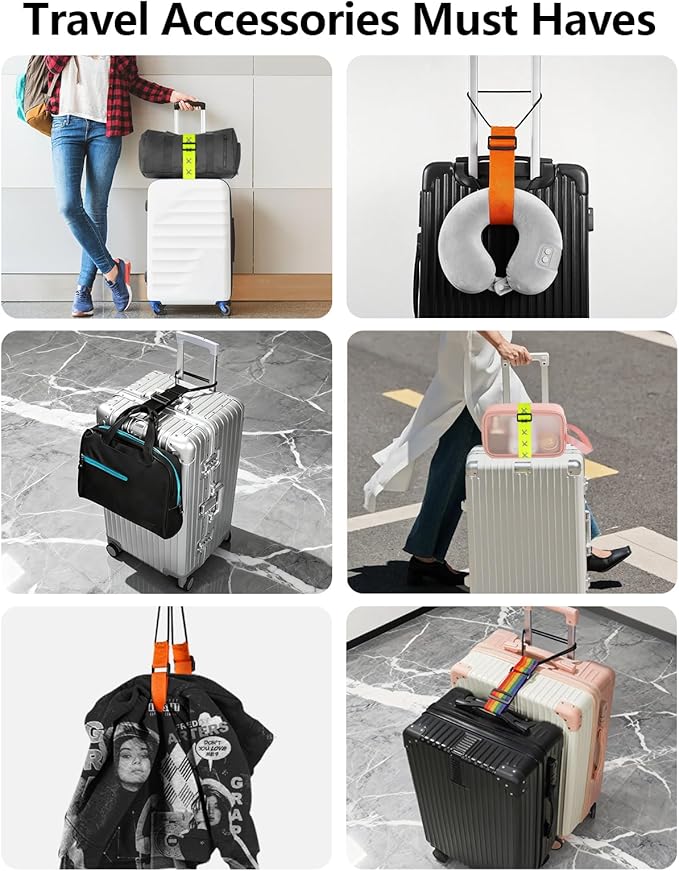 Luggage Connector Straps for Suitcase, Adjustable Travel Belt for Carry on Bag, Backpack, Accessories, Thickened Elastic Add A Bag Bungee Strap, 2 Pack