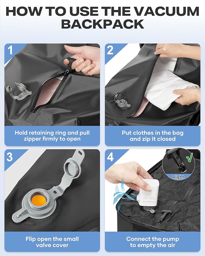 coofay Vacuum Backpack Travel with Pump Airbag Travel Backpack with Vacuum System Mochila de Viaje Compresion al Vacio Easyvacpack Vacpack Backpacks for Traveling Carry on Luggage