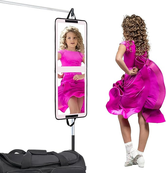 LPHUMEX Foldable Full Length Mirror White with Black Handles Hanging, 13x33 inch Portable Folding Body Mirror for Dance, Festival, Travel