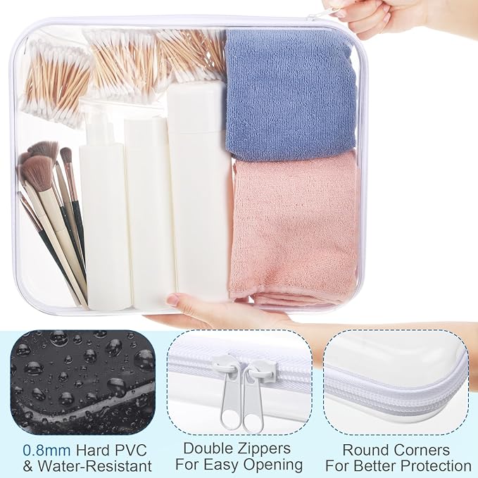 Sanwuta 6 Pcs Clear Hard Zipper Case Plastic Zipper Pouches Transparent Makeup Bag Pencil Case Pouches Toiletry Diaper Bag for Travel Toy Storage Organizer Bins(White,13.78 x 11.81 x 2 Inch)
