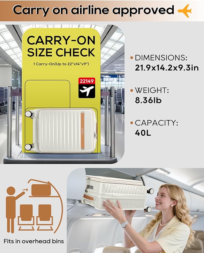 Joyway Carry on Luggage Airline Approved with Front Compartment and Cup Holder, 20 Inch Hard Shell Carry-on Suitcase with Spinner Wheels and TSA Lock for Women Men